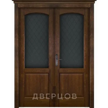 Межкомнатная распашная двустворчатая дверь массив ольхи ОКА Фоборг античный орех остекленная