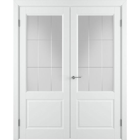 Фото двухстворчатой двери Патриция белая эмаль со стеклом