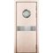 Маятниковая влагостойкая дверь Kapelli кремовый RAL 9001 с иллюминатором и отбойной пластиной посередине