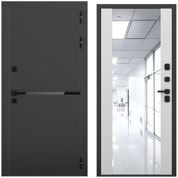 Входная дверь Горизонт чёрный кварц панель зеркало Maxi манхеттен