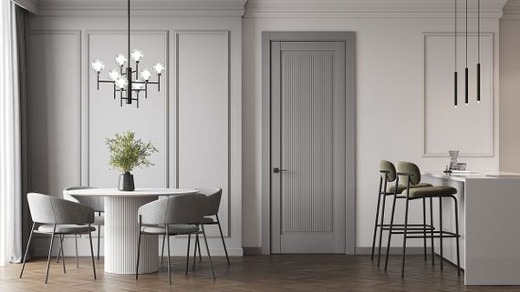 Фото межкомнатной двери керамик FL 3 серый глухая в интерьере 2
