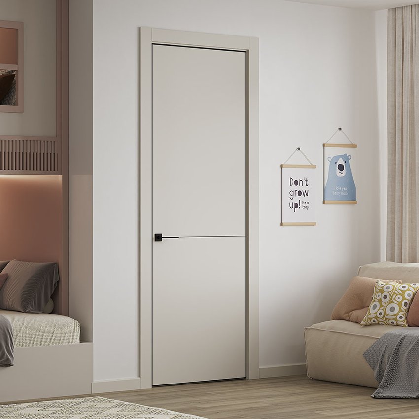 Фото межкомнатной двери керамик MN 2 жемчужный глухая в интерьере