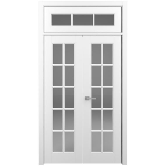Двухстворчатая распашная дверь с верхней фрамугой Классика 5 белая с полотнами 600 + 600 мм