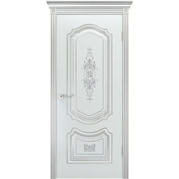 Межкомнатная дверь эмаль Соло R-0 В3 белая патина серебро глухая