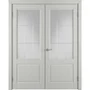 Фото двухстворчатой распашной двери Патриция светло-серая эмаль со стеклом