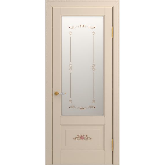 Межкомнатная дверь массив бука Viporte Бьелла Арт ваниль патина золото остеклённая