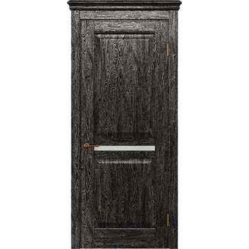 Межкомнатная дверь массив дуба селект Alvero Афина седая ночь глухая с узкой стеклянной вставкой