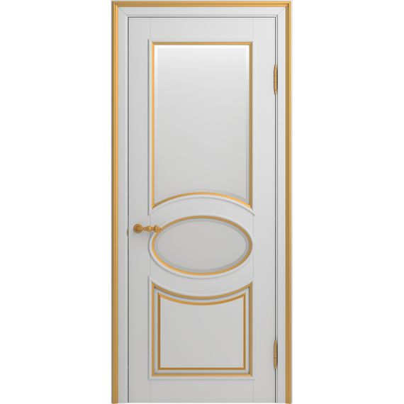 Межкомнатная дверь массив бука Viporte Лацио белая эмаль патина золото остеклённая