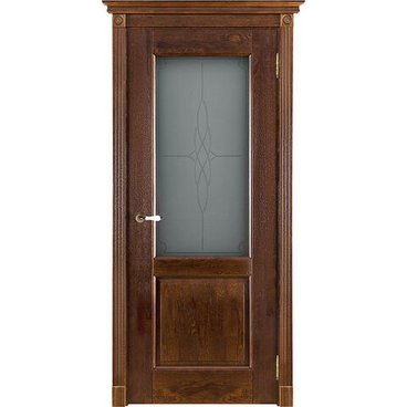 Межкомнатная дверь массив дуба ОКА Селена античный орех остекленная