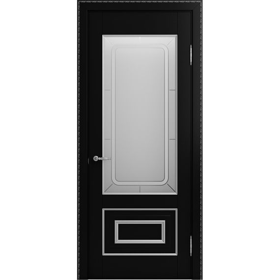 Межкомнатная дверь массив бука Viporte Неаполь нуар патина серебро остеклённая