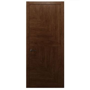 Межкомнатная дверь массив дуба Alvero Флэт-VI табачный глухая