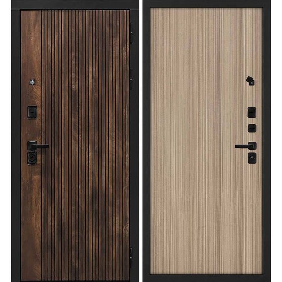Входная дверь Лофт-1 дуб коньяк патина панель гладкая эвкалипт тасманский