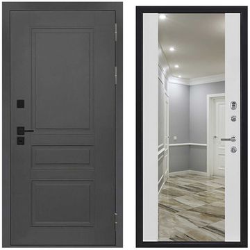 Входная дверь Сенатор Плюс SOLID ПВХ грей нубук абсолют софт панель зеркало INFINITY