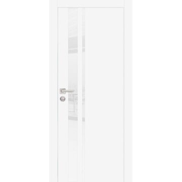 Межкомнатная дверь экошпон Profilo Porte PX-16 белая с алюминиевой кромкой с 4-х сторон стекло Lacobel белоснежный