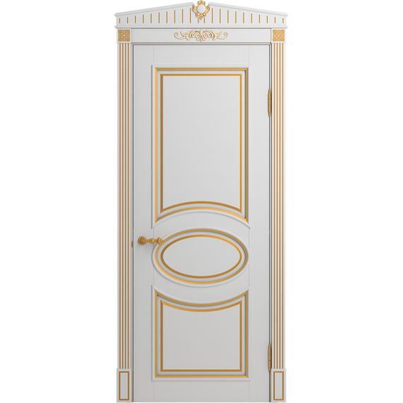Межкомнатная дверь массив бука Viporte Лацио белая эмаль патина золото глухая