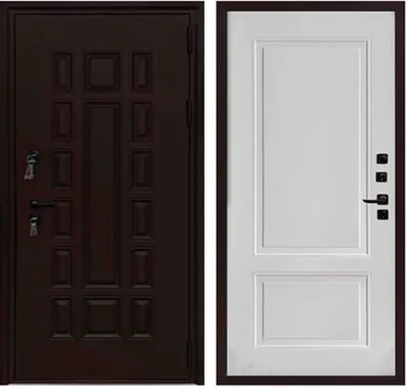 Входная уличная дверь Панцирь Термо букле коричневый ПВХ белый снег софт