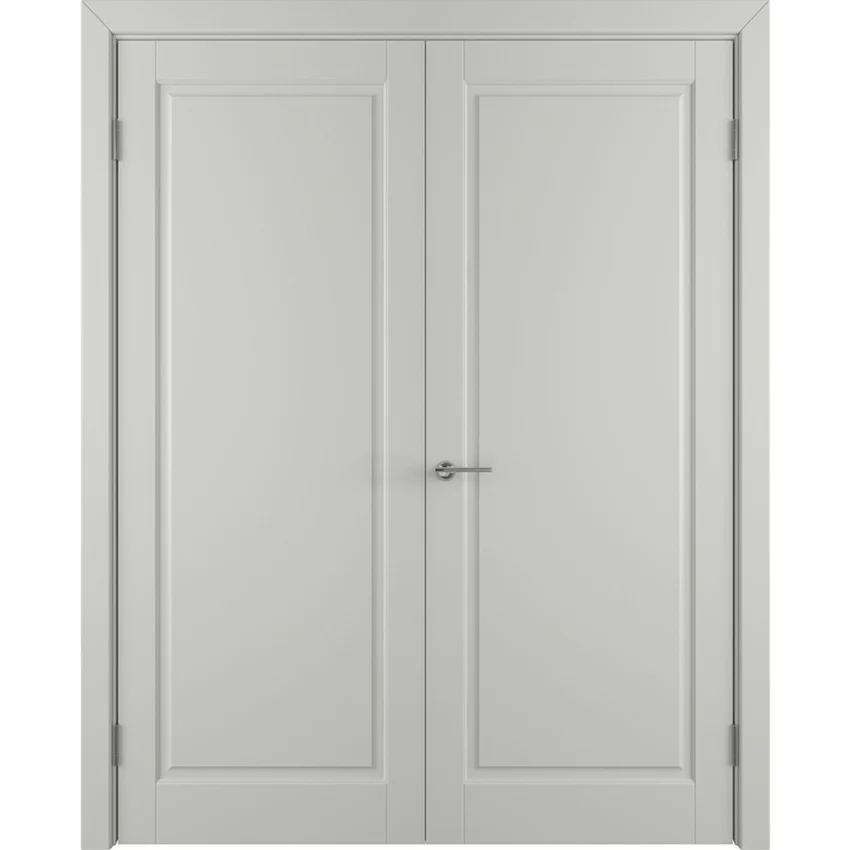 Фото глухой двухстворчатой распашной двери Аура светло-серая эмаль