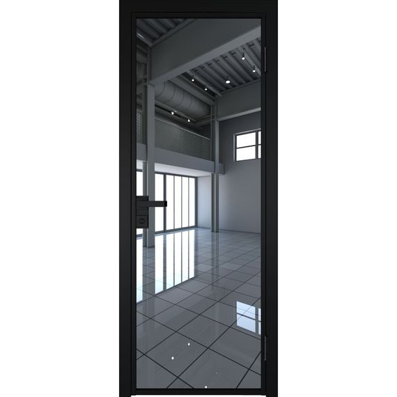 Межкомнатная алюминиевая дверь 1AG чёрная матовая RAL 9005 остеклённая