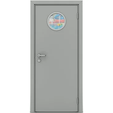 Влагостойкая дверь серая с иллюминатором