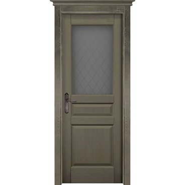 Межкомнатная дверь массив сосны ОКА Пандора Браш эмаль олива стекло графит с гравировкой