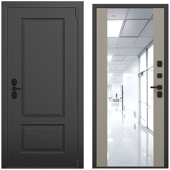 Входная дверь Шэбби чёрный силк панель зеркало Maxi варм грей