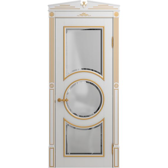 Межкомнатная дверь массив бука Viporte Лацио Амбиенте белая эмаль патина золото остекление 3