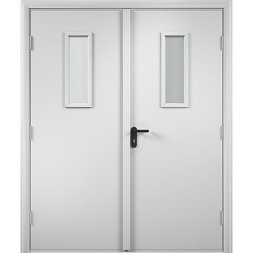 Дверь противопожарная деревянная двупольная ПВХ EI30 белая со стеклом