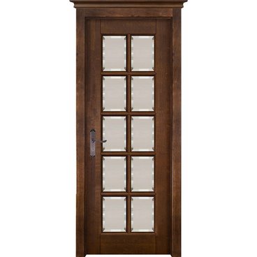 Межкомнатная дверь массив ольхи ОКА Лондон 2 античный орех остеклённая