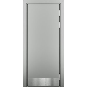 Маятниковая влагостойкая дверь серая RAL 7035 с отбойной пластиной