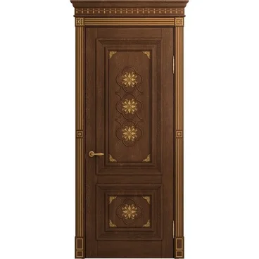 Межкомнатная дверь массив дуба Монако кофе патина золото глухая