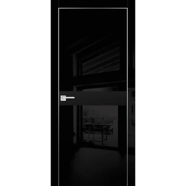 Межкомнатная дверь HGX-13 чёрный глянец с алюминиевой кромкой со стеклом