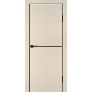 Межкомнатная бежевая дверь ПЭТ P-19 кромка ABS черная молдинг