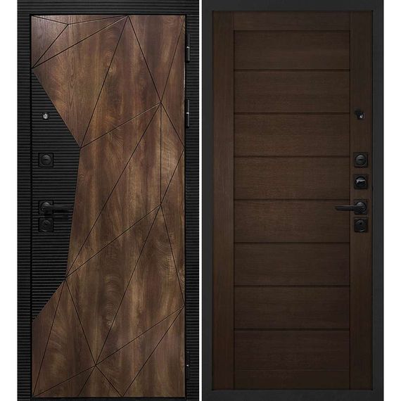 Входная дверь Лофт-2 дуб коньяк патина чёрный кварц панель сборная венге