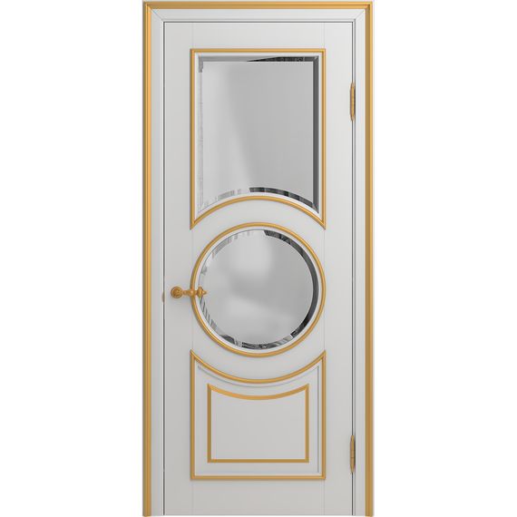 Межкомнатная дверь массив бука Viporte Лацио Амбиенте белая эмаль патина золото остекление 2
