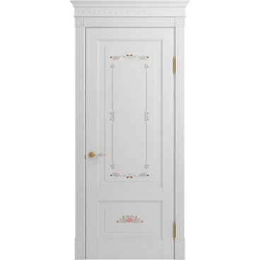 Межкомнатная дверь массив бука Viporte Бьелла Арт белая эмаль патина золото глухая