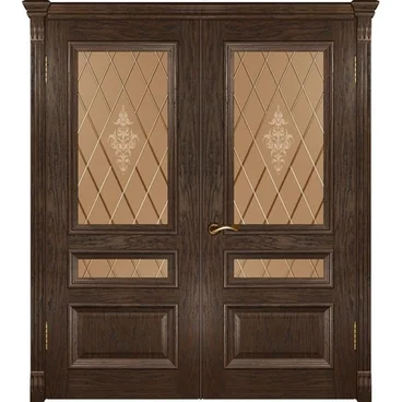 Межкомнатная дверь шпон Фараон 2 дуб морёный распашная двустворчатая со стеклом