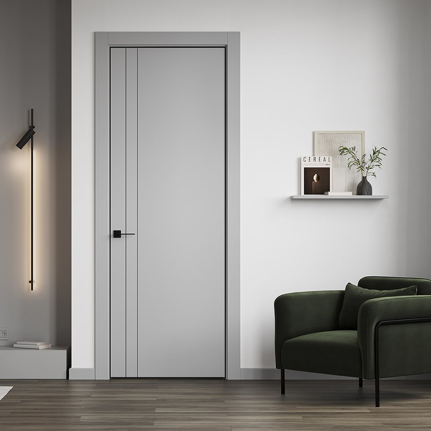 Фото межкомнатной двери керамик MN 4 шеллак серый глухая в интерьере