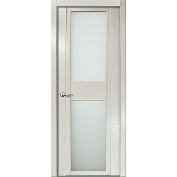 Межкомнатная дверь шпонированная Milyana QDO D ясень жемчуг стекло белое