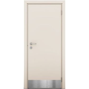 Влагостойкая дверь крем матовый глухая с отбойной пластиной