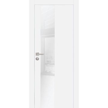 Межкомнатная дверь экошпон PX-6 белая с алюминиевой кромкой с 4-х сторон стекло Lacobel белоснежный
