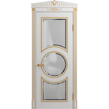 Межкомнатная дверь массив бука Лацио Амбиенте белая эмаль патина золото остекление 3