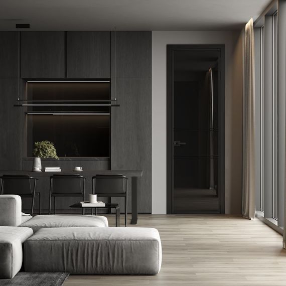 Алюминиевая межкомнатная дверь 4AХ никель матовый остеклённая