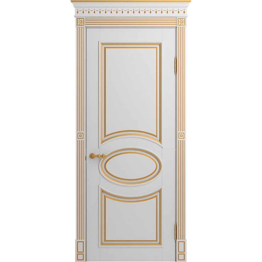 Межкомнатная дверь массив бука Viporte Лацио белая эмаль патина золото глухая