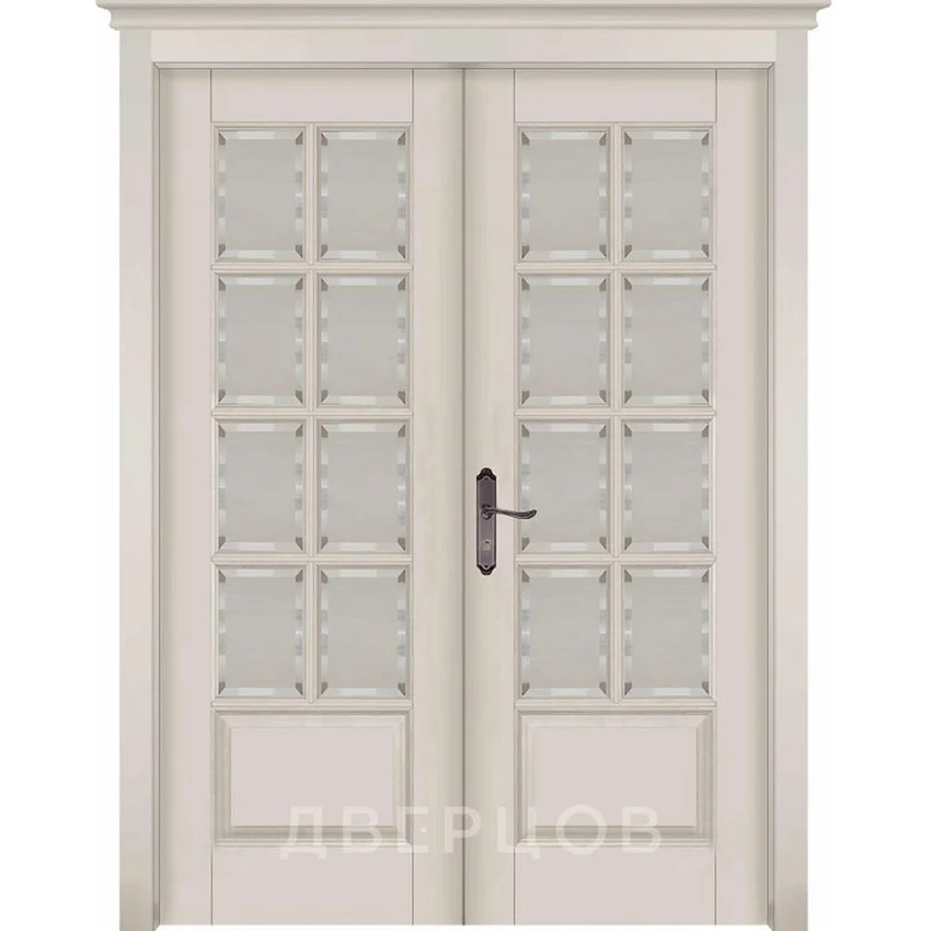 Фото двери Лондон 1 эмаль слоновая кость распашная двустворчатая со стеклом