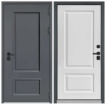 Входная уличная дверь RX-1 Термо муар RAL 7024 ПВХ белый матовый