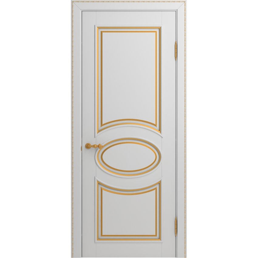 Межкомнатная дверь массив бука Viporte Лацио белая эмаль патина золото глухая