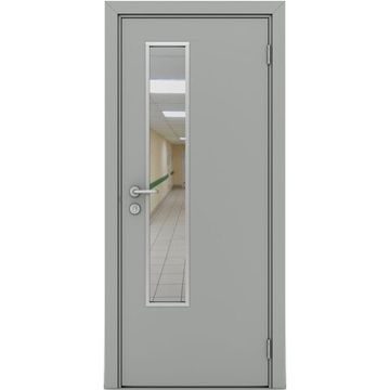 Влагостойкая дверь серая остеклённая модель 1