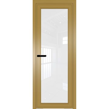 Алюминиевая межкомнатная дверь AGP 1 золото стекло триплекс белый