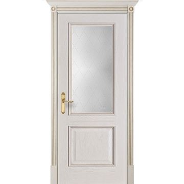 Межкомнатная дверь шпон Шервуд белая патина стекло классик светлое