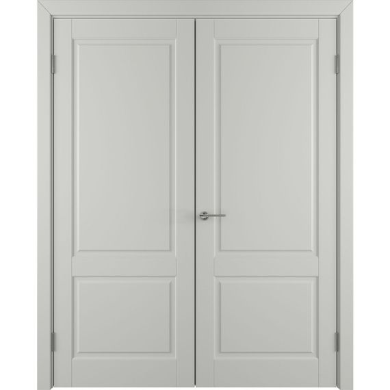 Фото глухой двухстворчатой распашной двери Патриция светло-серая эмаль